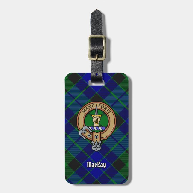 Clan MacKay Wappen über Tartan Gepäckanhänger (Vorderseite vertikal)