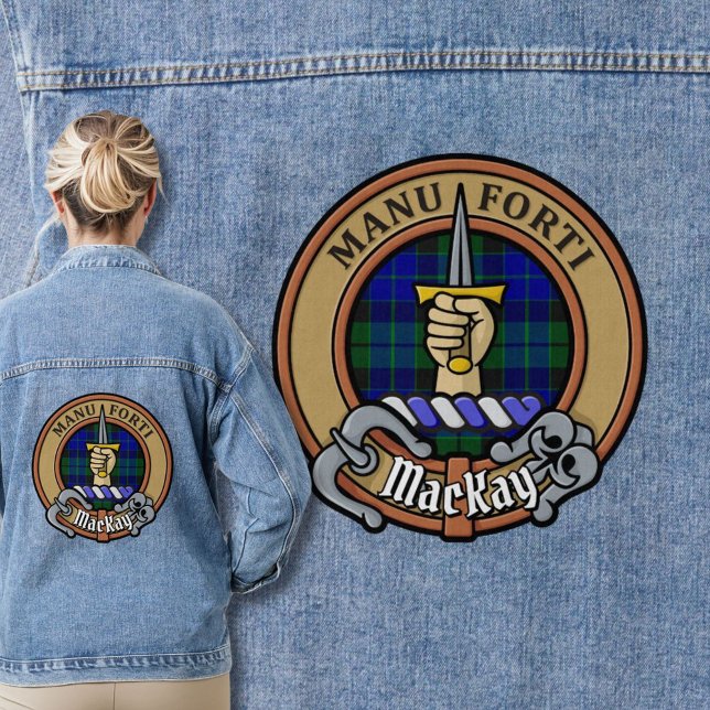 Clan MacKay Wappen über Tartan Jeansjacke (Von Creator hochgeladen)