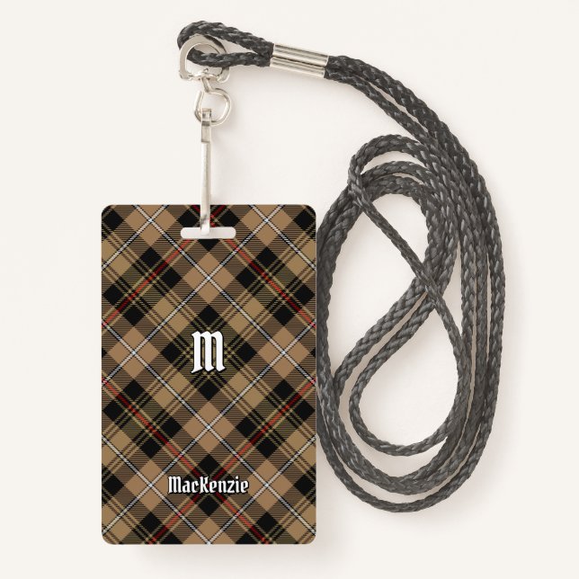 Clan MacKenzie Brown Jagd Tartan Abzeichen Ausweis (Vorderseite mit Schlüsselband)