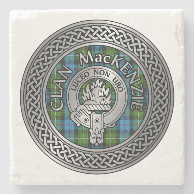 Clan MacKenzie Wappen & Tartan Knot Steinuntersetzer (Vorderseite)