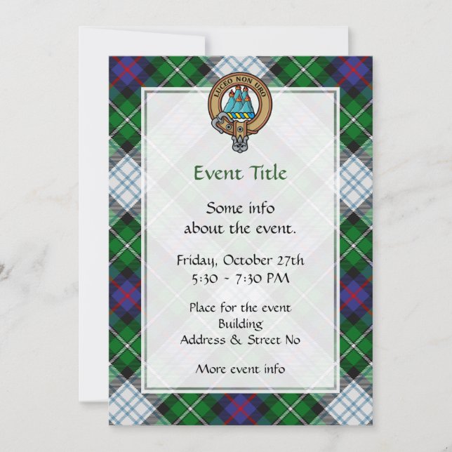 Clan MacKenzie Wappen über Dress Tartan Einladung (Vorderseite)