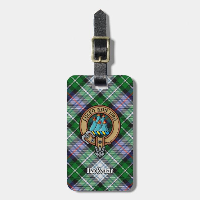 Clan MacKenzie Wappen über Dress Tartan Gepäckanhänger (Vorderseite vertikal)
