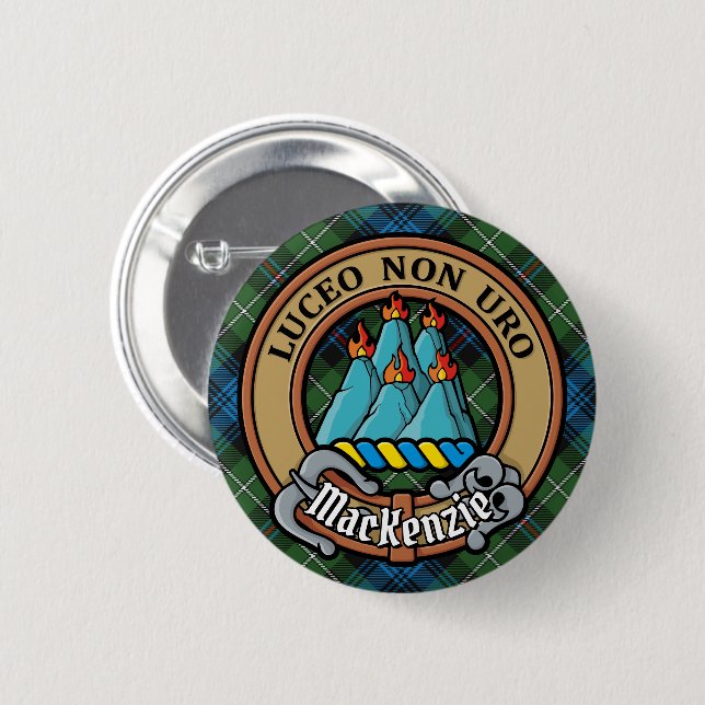 Clan MacKenzie Wappen über Tartan Button (Vorne & Hinten)