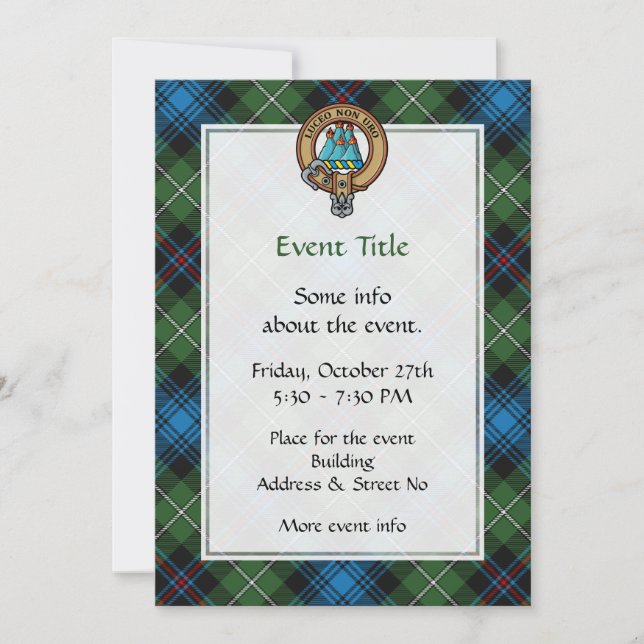Clan MacKenzie Wappen über Tartan Einladung (Vorderseite)