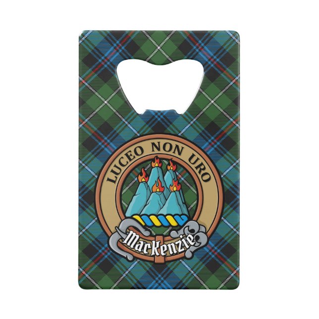 Clan MacKenzie Wappen über Tartan Geldbeutel Flaschenöffner (Vorderseite)