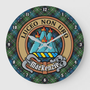 Clan MacKenzie Wappen über Tartan Große Wanduhr