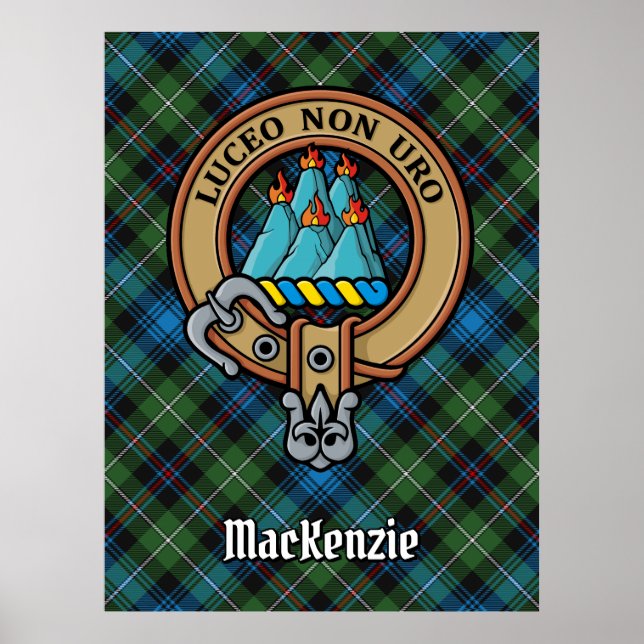 Clan MacKenzie Wappen über Tartan Poster (Vorne)