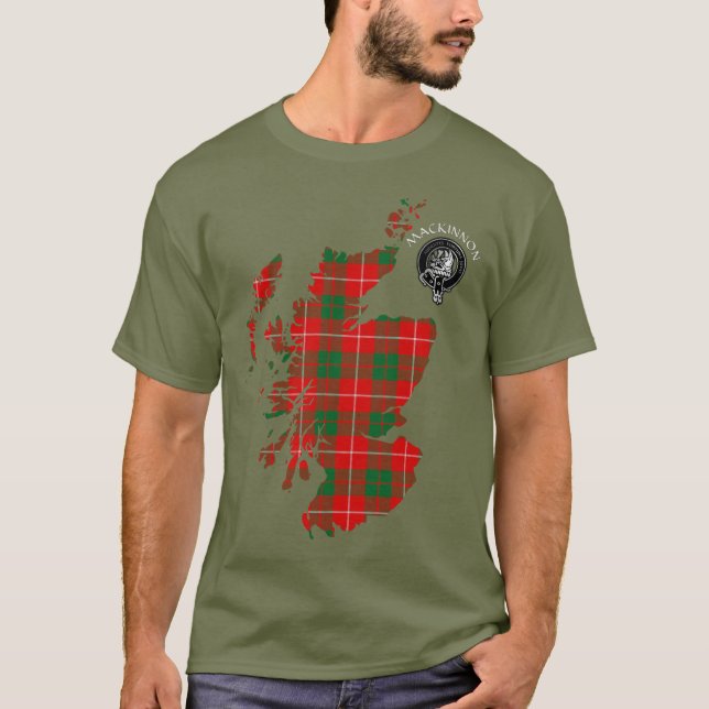 Clan MacKinnon Tartan Map & Crest T-Shirt (Devant)