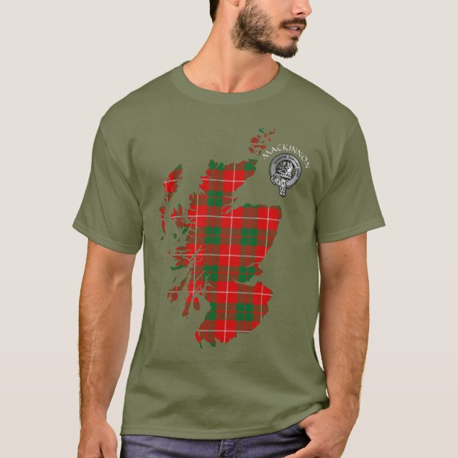 Clan MacKinnon Tartan Map & Crest T-Shirt (Devant)