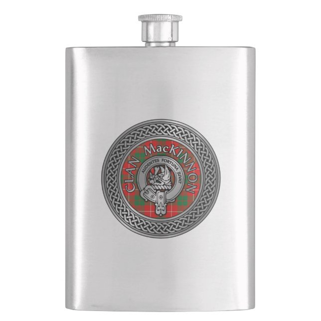 Clan MacKinnon Wappen & Tartan Knot Flask Flachmann (Vorderseite)