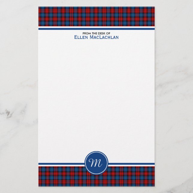 Clan MacLachlan Tartan Red and Blue Kariert Monogr Briefpapier (Vorderseite)