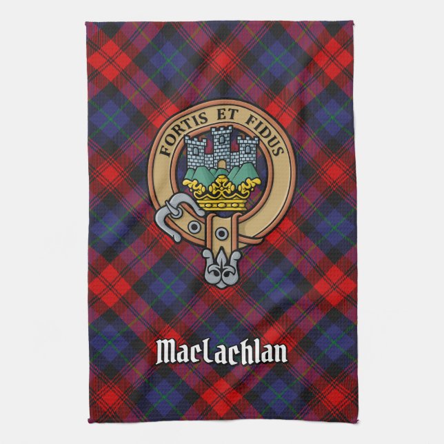 Clan MacLachlan Wappen über Tartan Geschirrtuch (Vertikal)