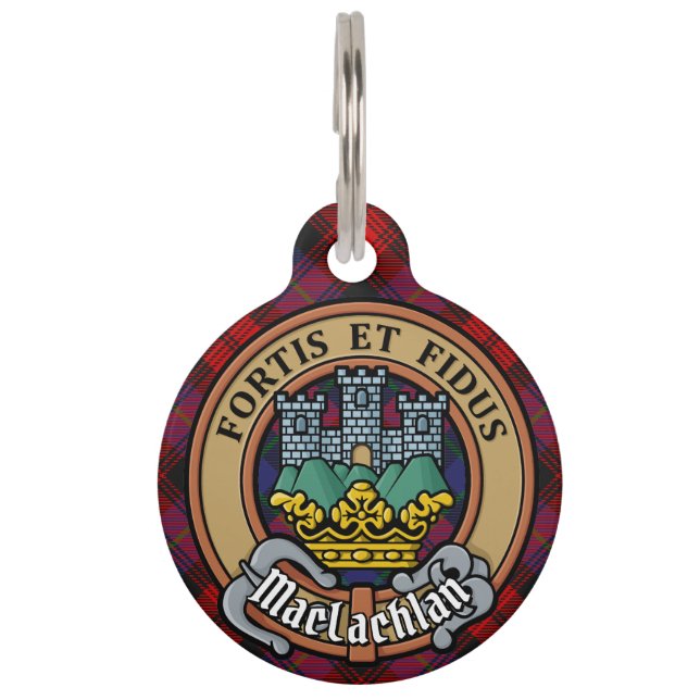 Clan MacLachlan Wappen über Tartan Haustiermarke (Vorderseite)