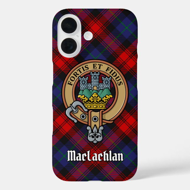Clan MacLachlan Wappen über Tartan iPhone 16 Hülle (Rückseite)