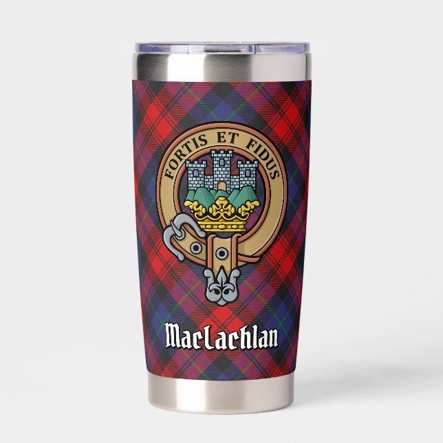 Clan MacLachlan Wappen über Tartan Thermobecher (Vorderseite)