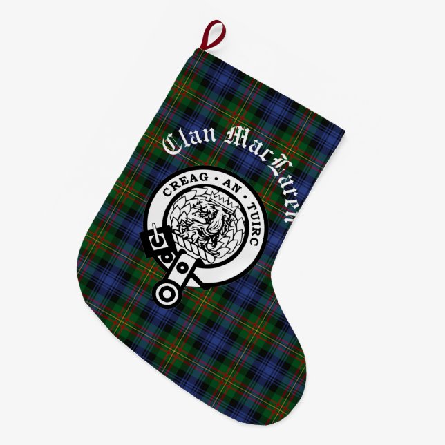 Clan MacLaren Wappen Abzeichen & Tartan Anpassbar Großer Weihnachtsstrumpf (Vorderansicht (hängend))
