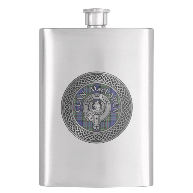 Clan MacLaren Wappen & Tartan Knot Flachmann (Vorderseite)