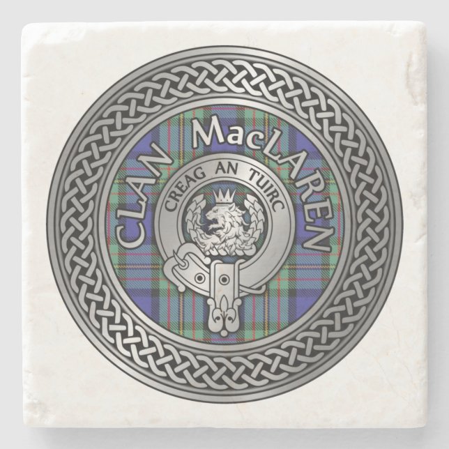 Clan MacLaren Wappen & Tartan Knot Steinuntersetzer (Vorderseite)