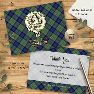 Clan MacLaren-Wappen über Tartan Folie Einladungspostkarte