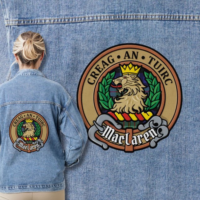 Clan MacLaren Wappen über Tartan Jeansjacke (Von Creator hochgeladen)