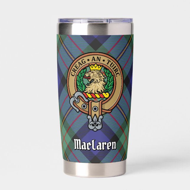 Clan MacLaren Wappen über Tartan Thermobecher (Vorderseite)