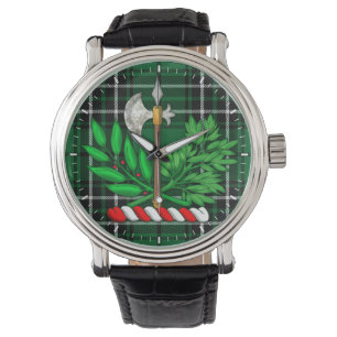 Clan MacLean JagdTartan und BattleAxe-Wappen Armbanduhr
