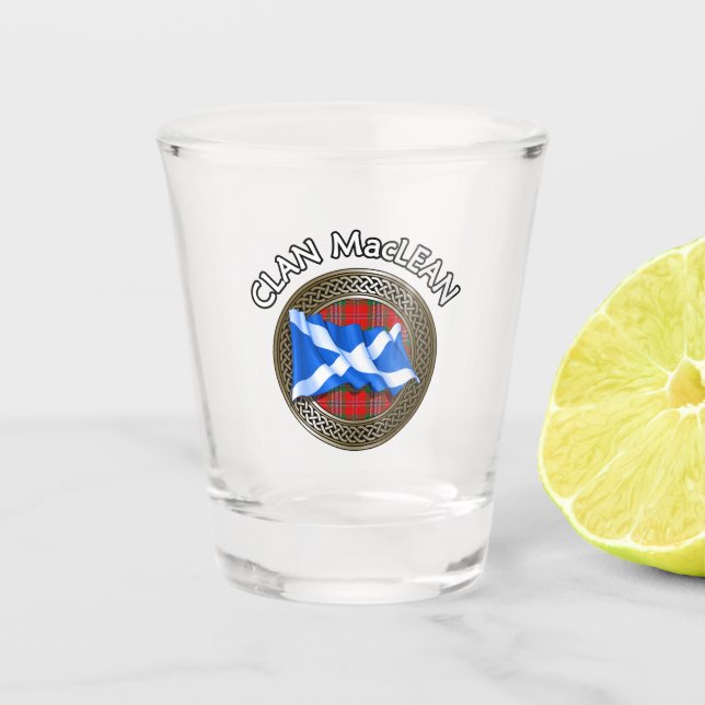 Clan MacLean Tartan Knot & Flag Schnapsglas (Vorderseite)