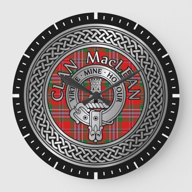 Clan MacLean Wappen & Tartan Knot Large Clock Große Wanduhr (Vorderseite)