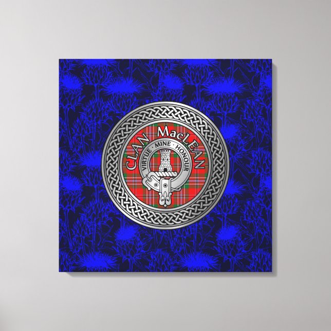 Clan MacLean Wappen & Tartan Knot on Thistle Leinwanddruck (Vorderseite)