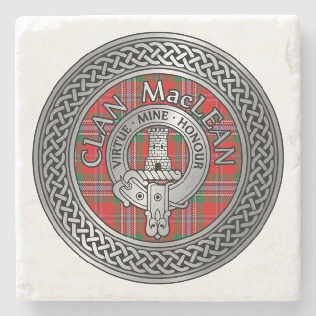 Clan MacLean Wappen & Tartan Knot Stone Untersetze Steinuntersetzer (Vorderseite)