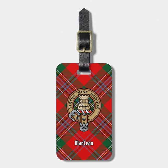 Clan MacLean Wappen über Tartan Gepäckanhänger (Vorderseite vertikal)