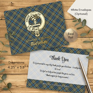 Clan MacLellan-Wappen über altem Tartan Folie Einladungspostkarte