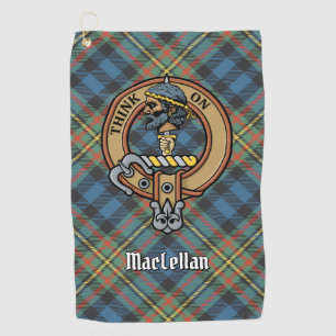 Clan MacLellan Wappen über altem Tartan Golfhandtuch