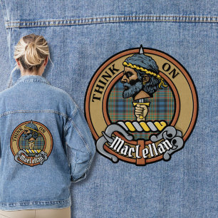Clan MacLellan-Wappen über altem Tartan Jeansjacke