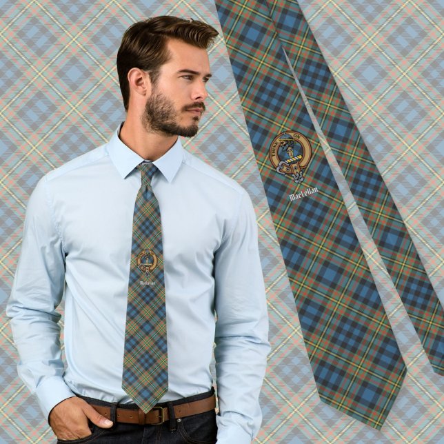 Clan MacLellan Wappen über altem Tartan Krawatte (Von Creator hochgeladen)