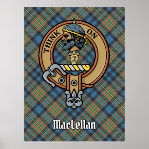 Clan MacLellan-Wappen über altem Tartan Poster
