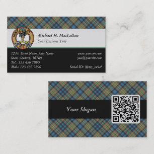 Clan MacLellan Wappen über altem Tartan Visitenkarte