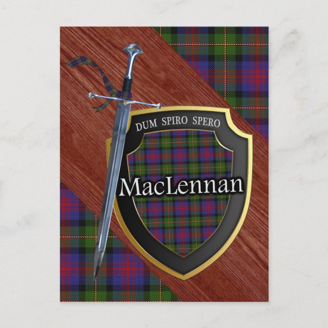 Clan MacLennan Tartan Sword & Shield Postkarte (Vorderseite)