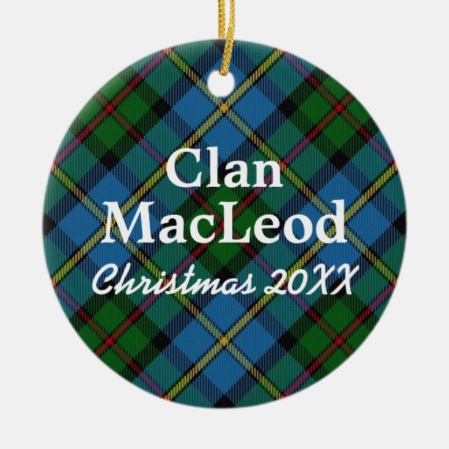 Clan MacLeod Scottish Blue und Green Tartan Keramikornament (Vorne)
