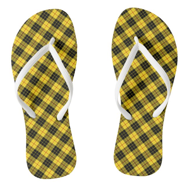 Clan MacLeod Tartan Gelb und Schwarz Kariert Flip Flops (Fußbett)