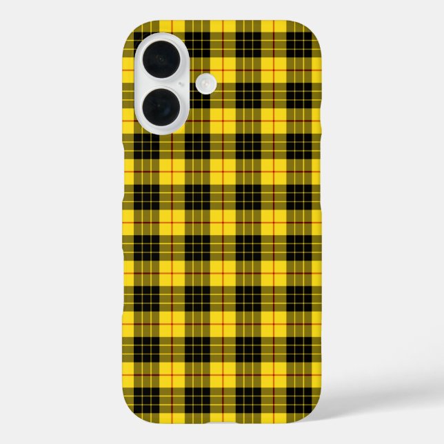 Clan MacLeod Tartan Gelb und Schwarz Kariert iPhone 16 Hülle (Rückseite)