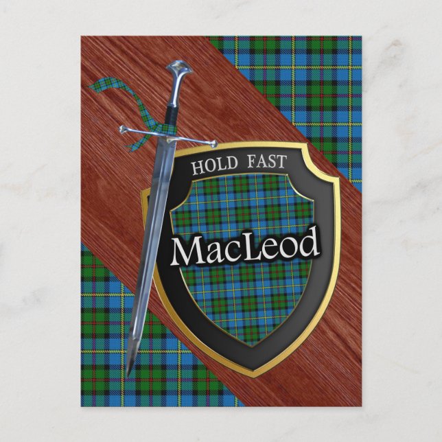 Clan MacLeod Tartan Sword & Shield Postkarte (Vorderseite)