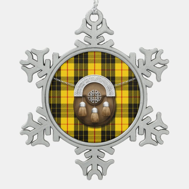 Clan MacLeod Tartan und Sporran Schneeflocken Zinn-Ornament (Vorderseite)
