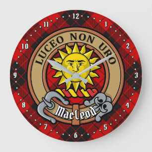 Clan MacLeod von Raasay Wappen über Tartan Große Wanduhr