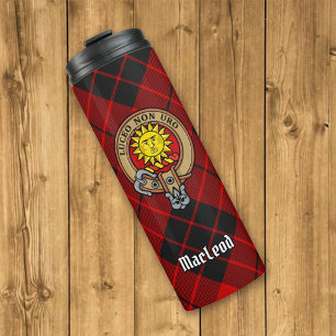 Clan MacLeod von Raasay Wappen über Tartan Thermosbecher