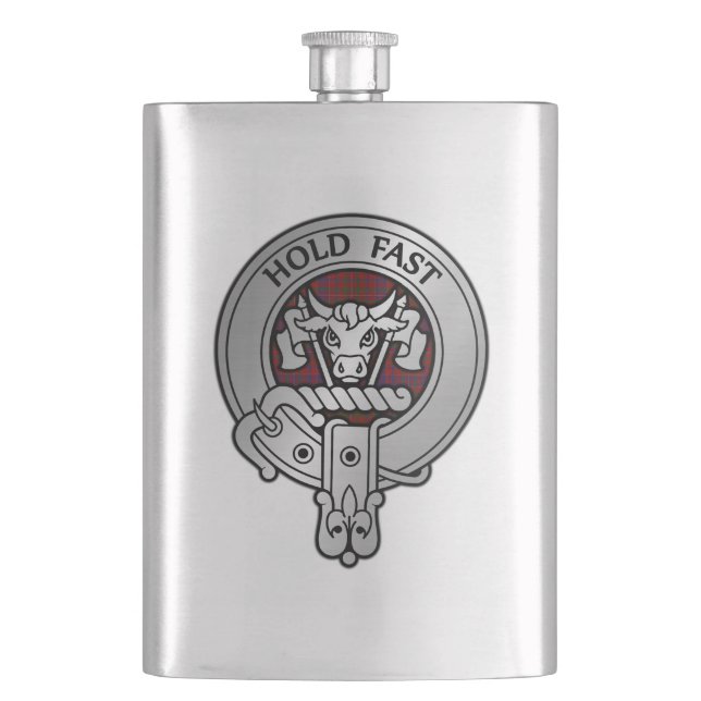 Clan MacLeod Wappen & Red Tartan Flachmann (Vorderseite)
