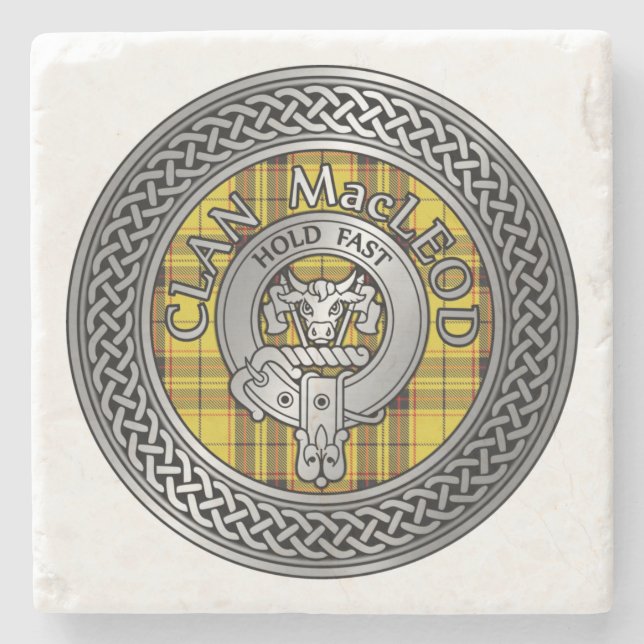 Clan MacLeod Wappen & Tartan Knot Stone Untersetze Steinuntersetzer (Vorderseite)