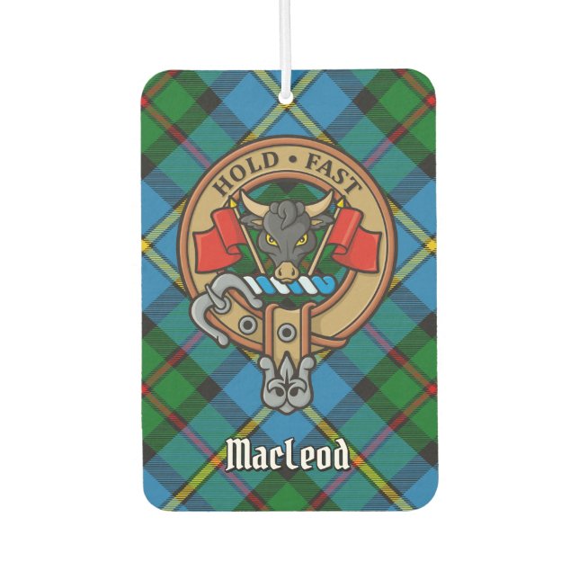 Clan MacLeod Wappen über Jagd Tartan Autolufterfrischer (Vorderseite)