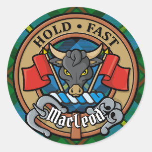 Clan MacLeod Wappen über Jagd Tartan Runder Aufkleber