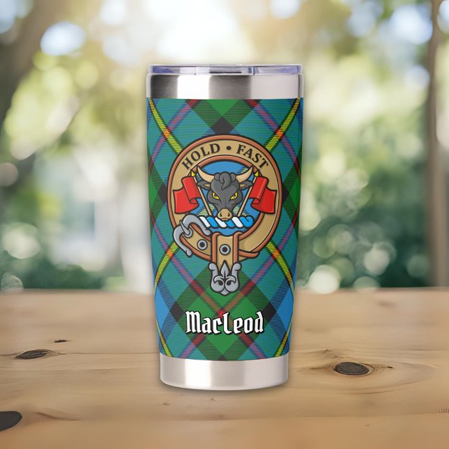 Clan MacLeod Wappen über Jagd Tartan Thermobecher (Von Creator hochgeladen)